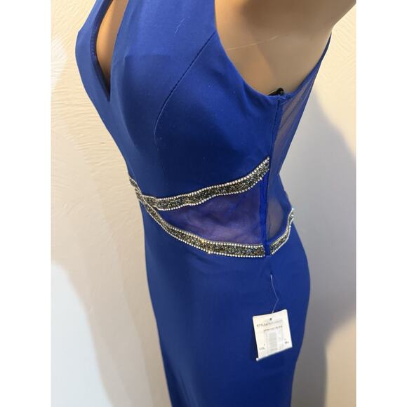 Women’s Royal Blue B. Darlin Prom Dress Long Halter Semi Sheer Small 5 - Picture 4 of 16